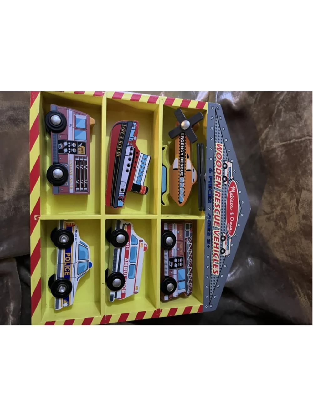 Melissa & Doug Wooden Rescue Vehicles Firetruck Police Car Educational Toy